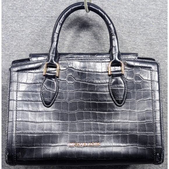 MICHAEL KORS - Black, Zoe, Alligator Emboss, Satchel Shoulder Bag Crossbody - Picture 1 of 9